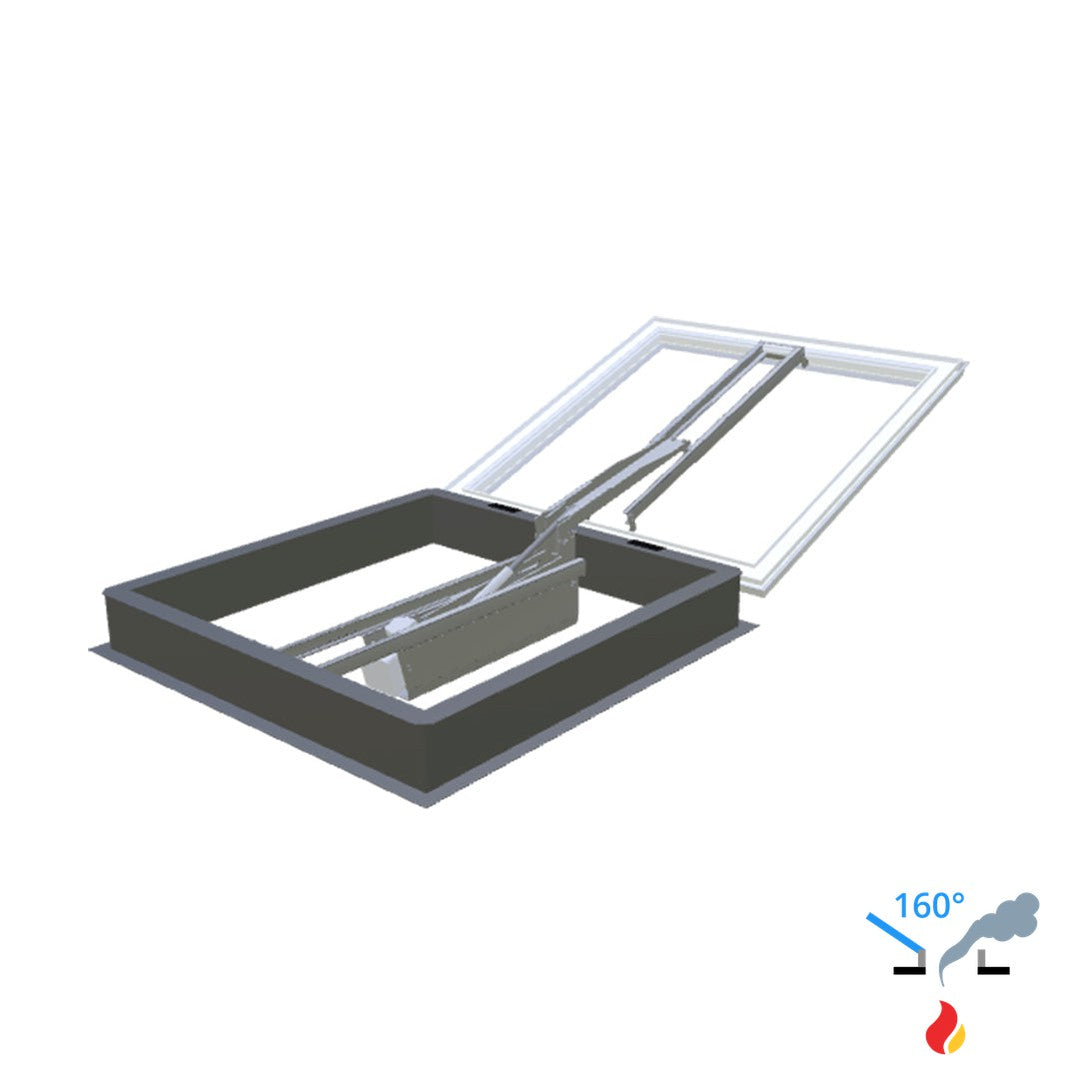 Skylux 160° CE met koepel en metaalopstand met LM-motor 1000 x 1000 mm