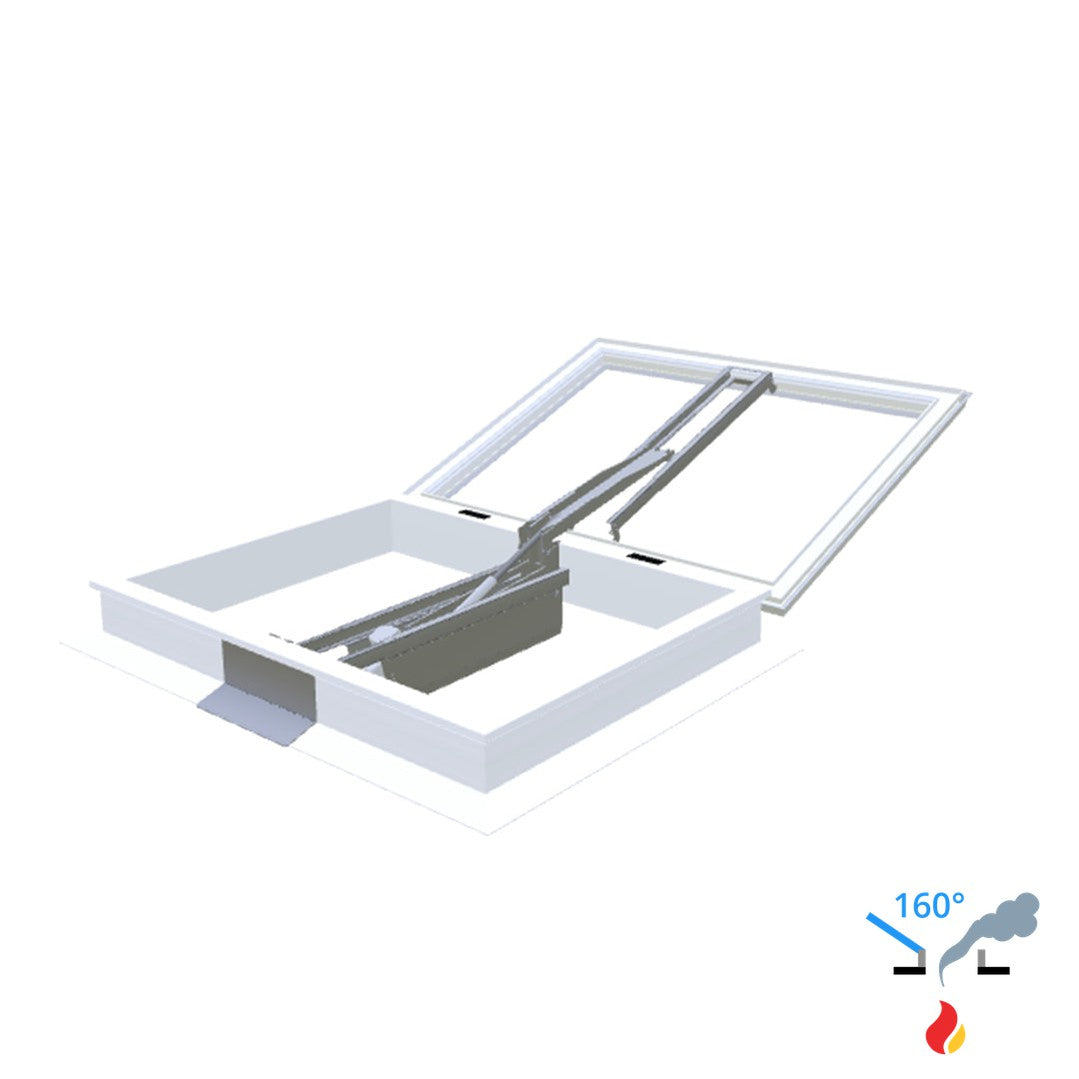 Skylux 160° CE met koepel en pvc-opstand 16/00 met LM-motor 0750 x 1250 mm
