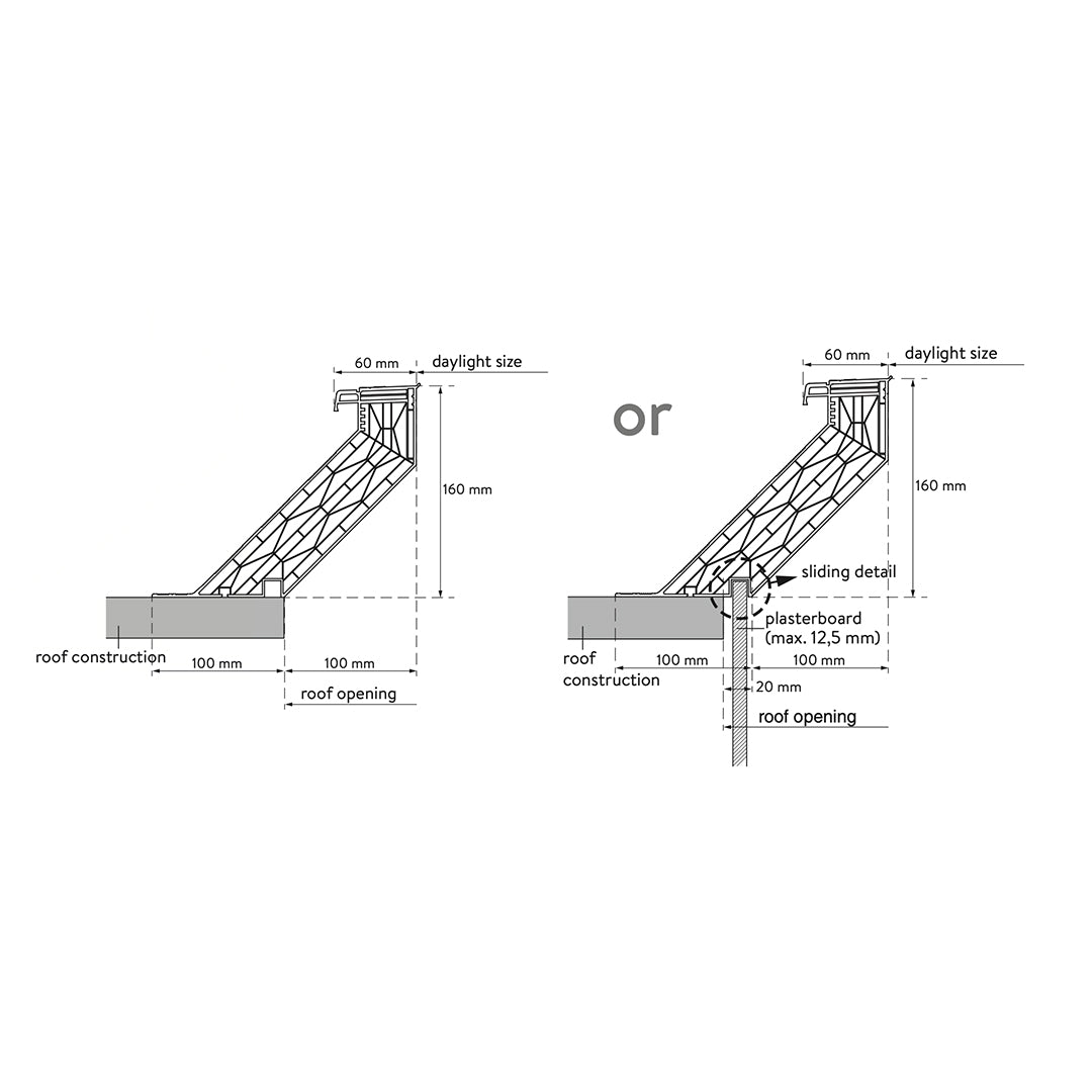 sloped PVC curb 16/20 EP 0750 x 2250 mm Please note! Roof opening = 950 x 2450 mm