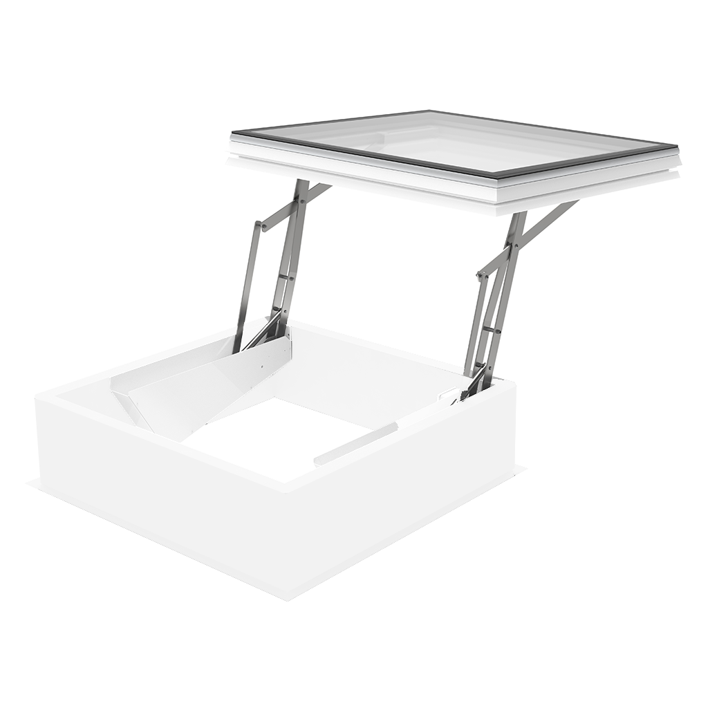 Elektrische daktoegang met polyester opstand 30/00 & iWindow3 platdakraam 1000 x 1000 mm - Dakopening = dagmaat