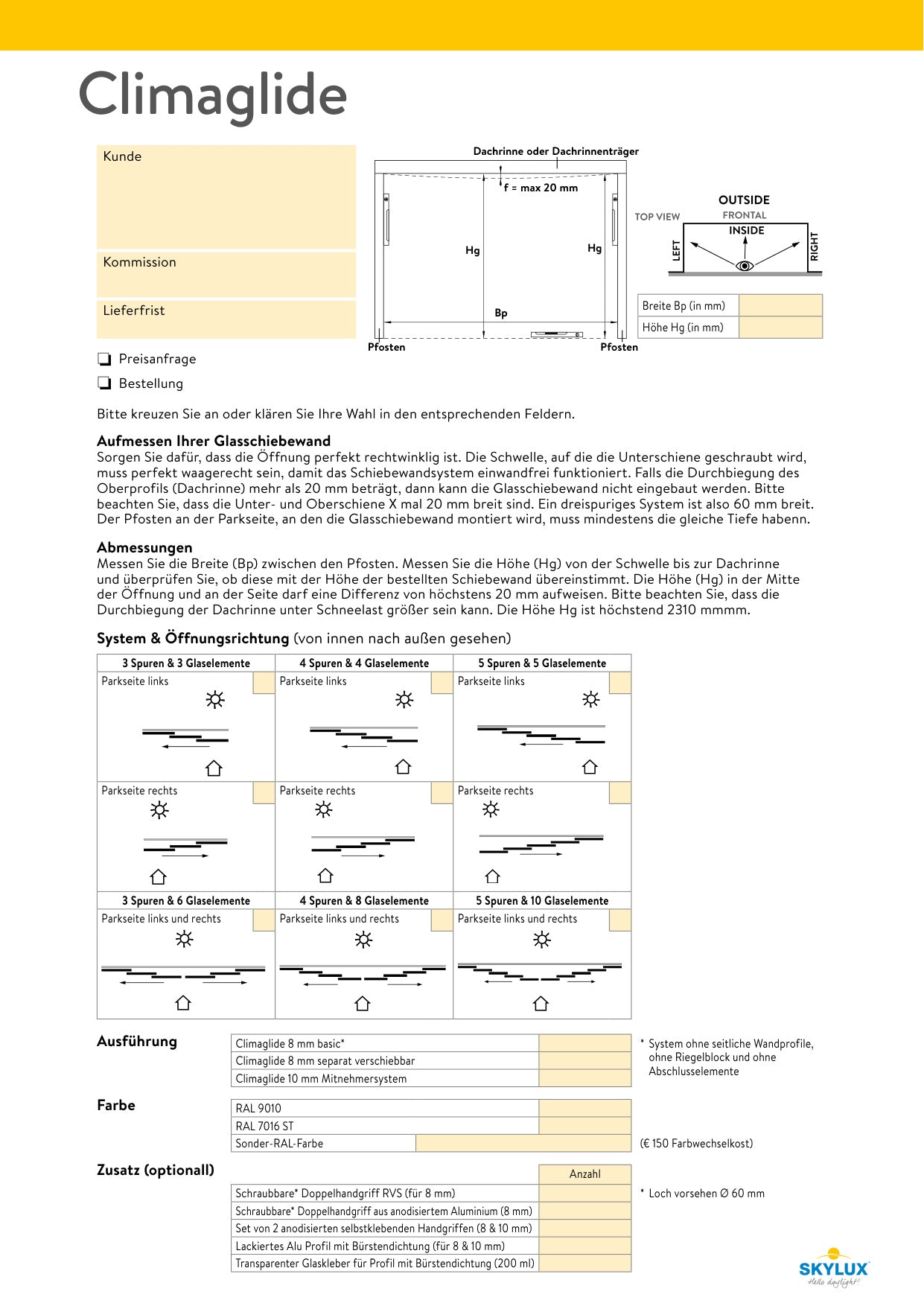 Order forms - canopies