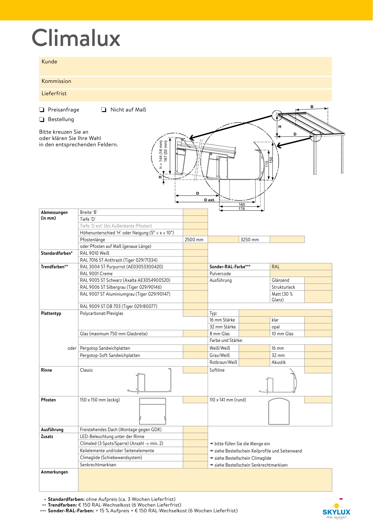 Order forms - canopies