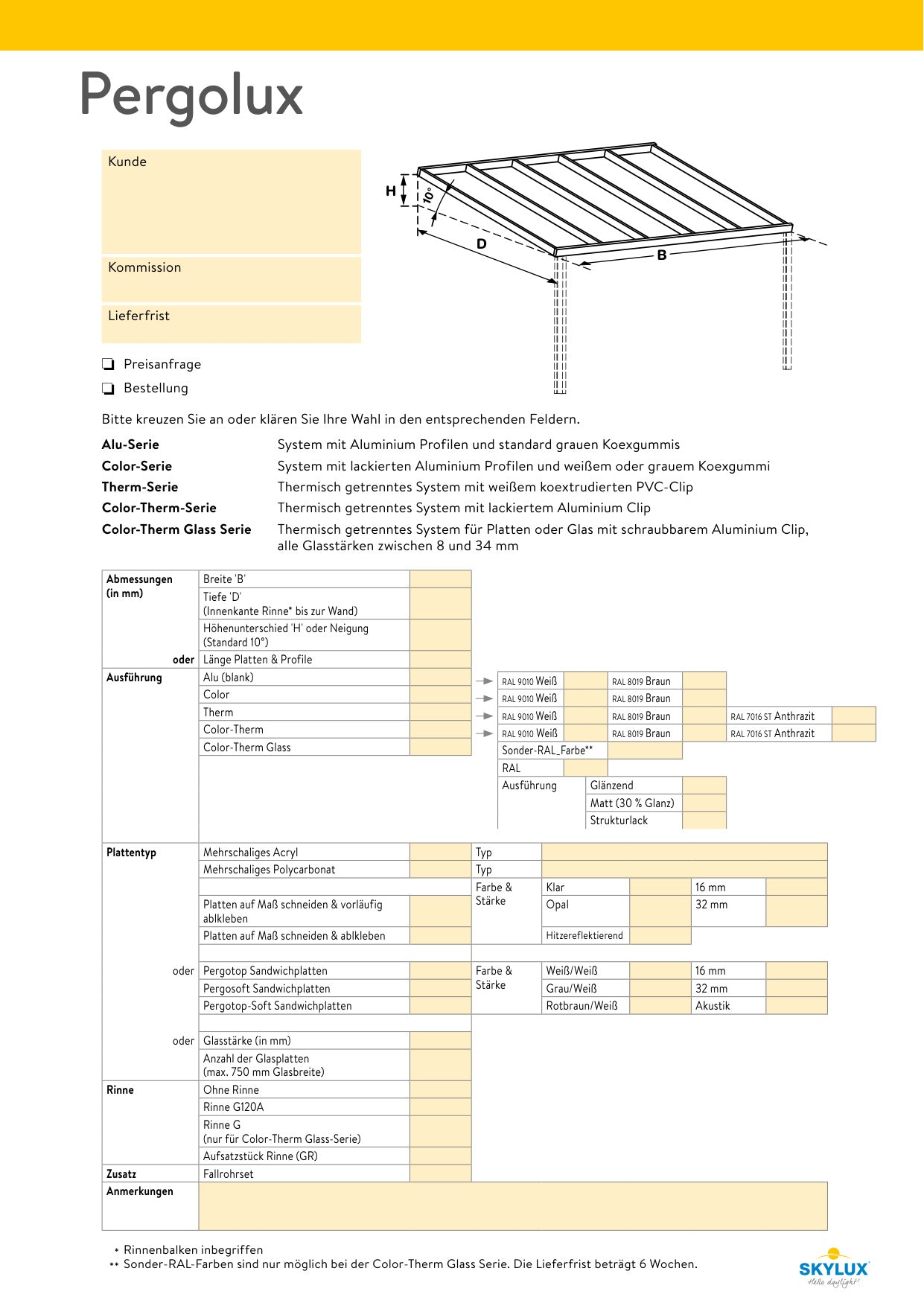 Order forms - canopies