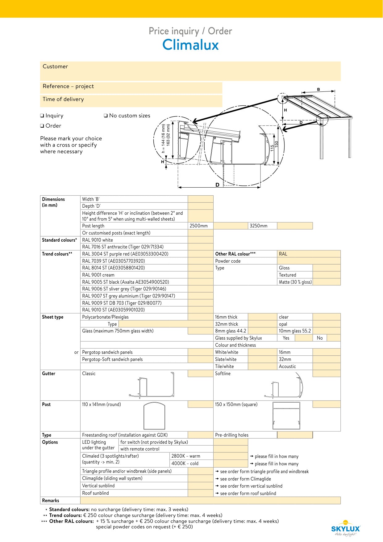 Order forms - canopies