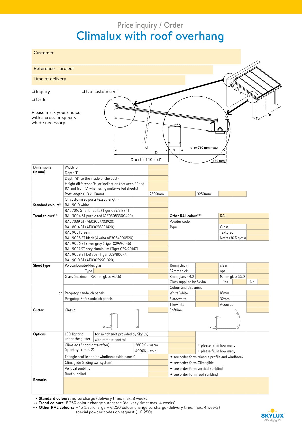 Order forms - canopies