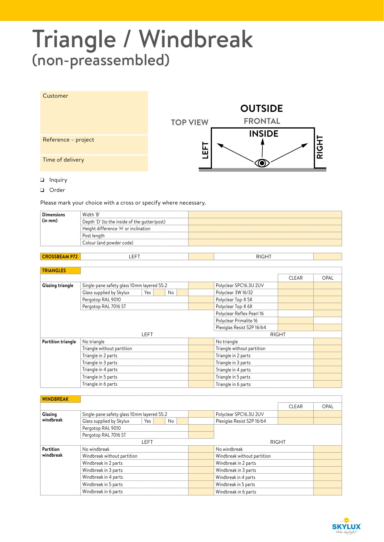 Order forms - canopies