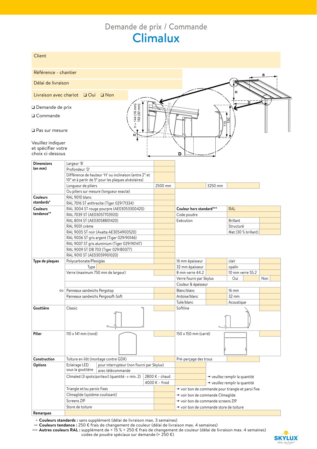 Order forms - canopies