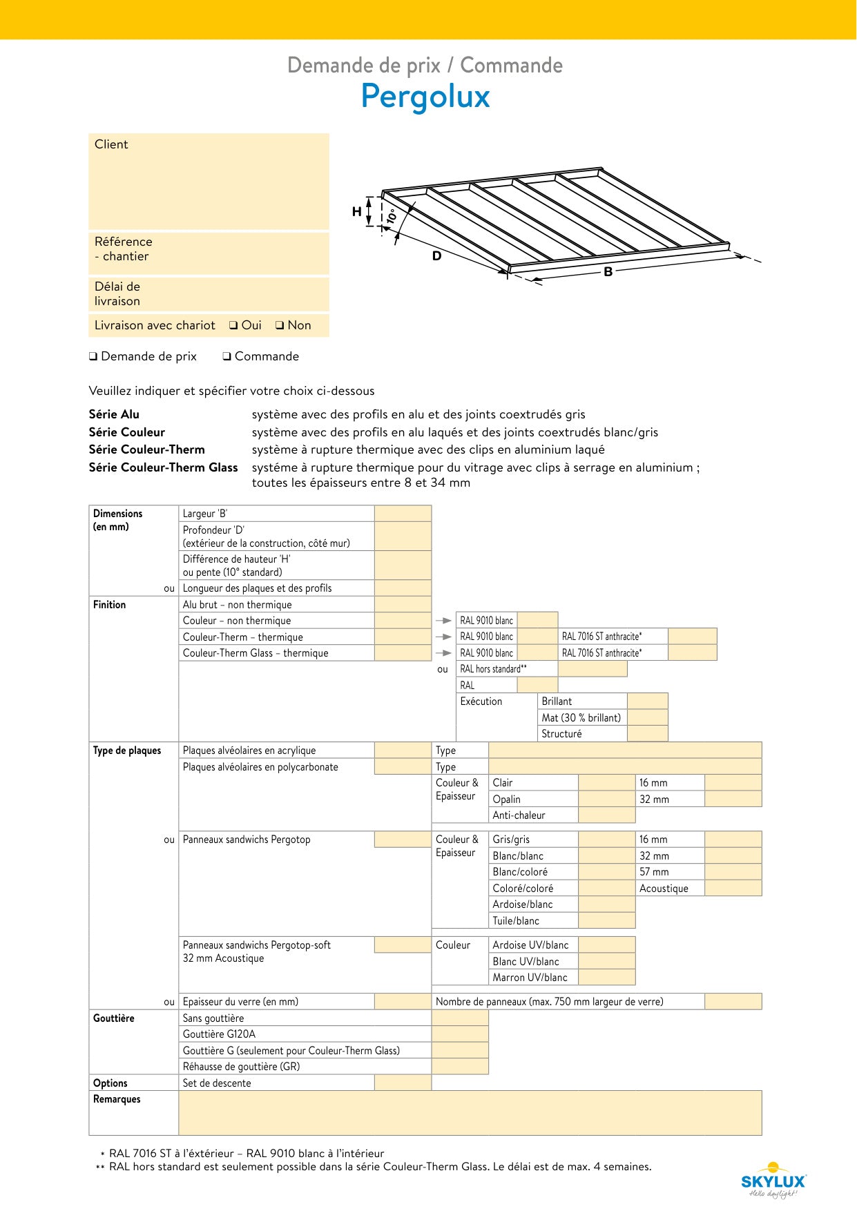Order forms - canopies