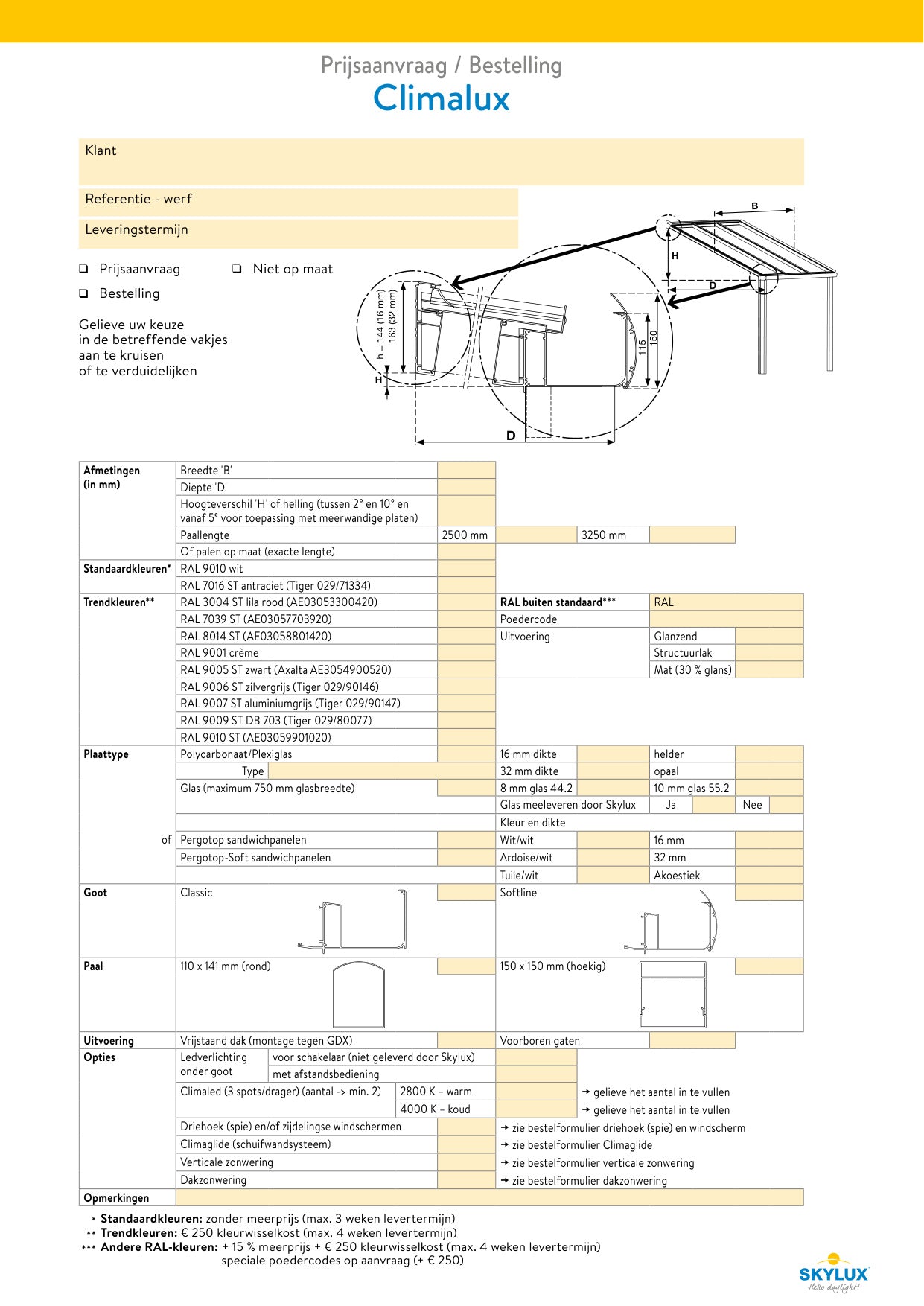Order forms - canopies