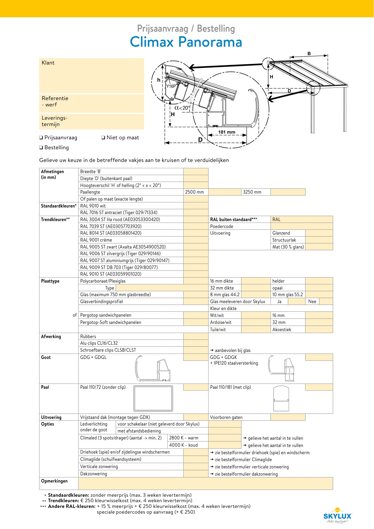 Order forms - canopies