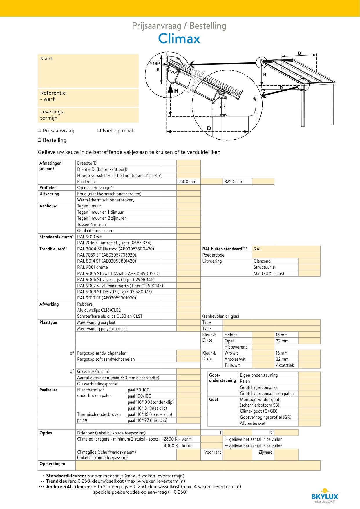 Order forms - canopies