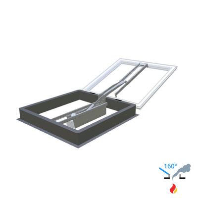 Skylux 160° CE met koepel en metaalopstand met LM-motor, pvc-raam type EP25 en windvang 1100 x 1100 mm