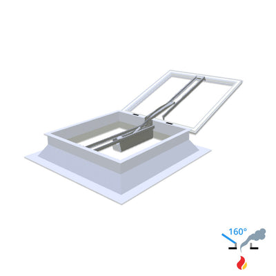 Skylux 160° CE met koepel en polyester opstand 30/20 met LM-motor en pvc-raam type EP25 1050 x 1050 mm