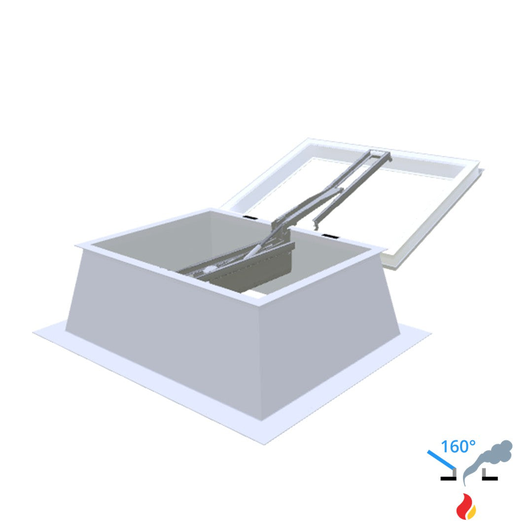 Skylux 160° CE met koepel en polyester opstand 50/20 met LM-motor en pvc-raam type EP25 1000 x 2000 mm