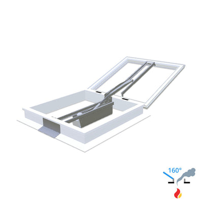 Skylux 160° CE met koepel en pvc-opstand 16/00 met LM-motor 1000 x 1000 mm