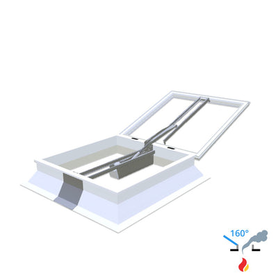 Skylux 160° CE met koepel en pvc-opstand 30/20 met LM-motor en pvc-raam type EP25 1200 x 1200 mm