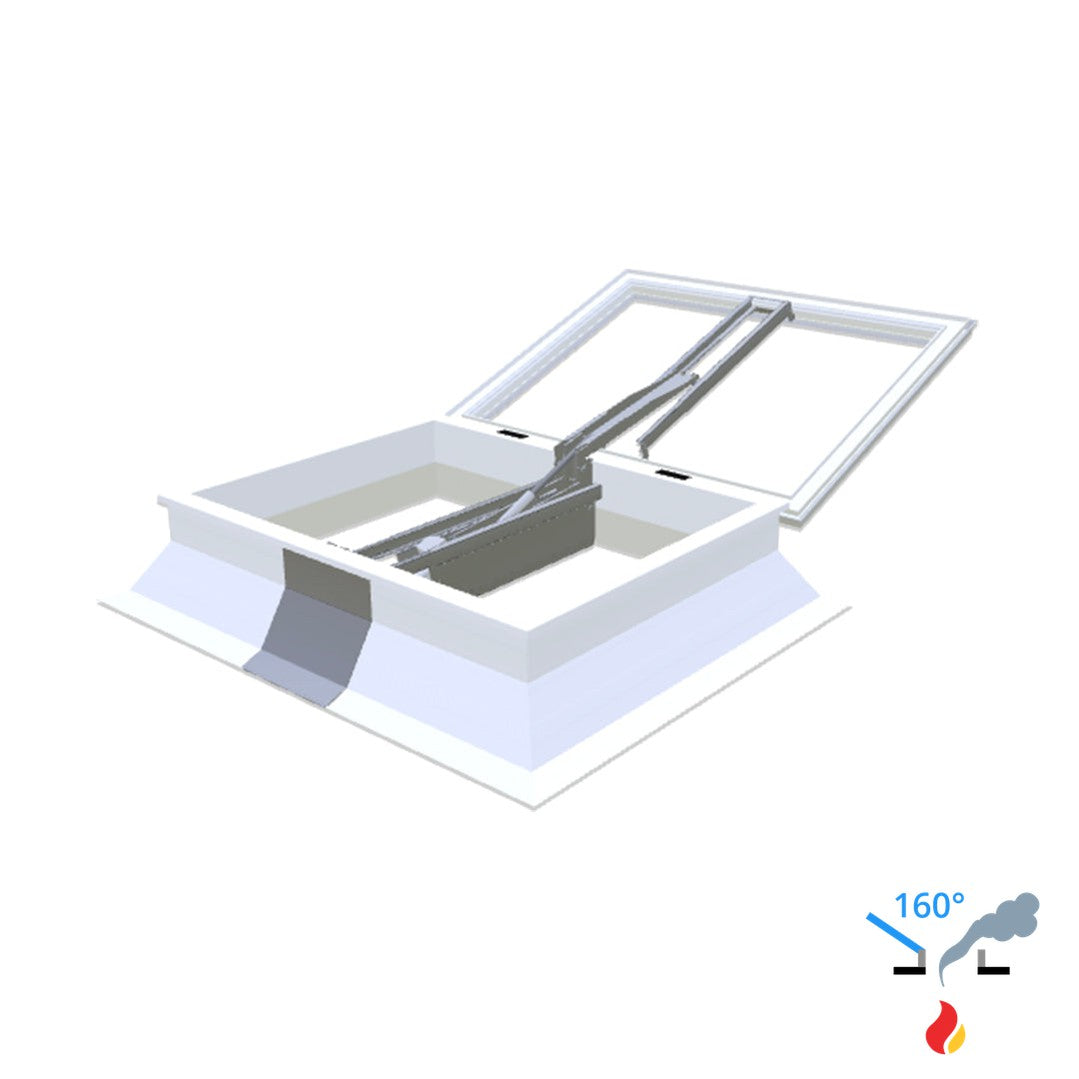 Skylux 160° CE met koepel en pvc-opstand 30/20 met LM-motor en windvang 1450 x 1700 mm